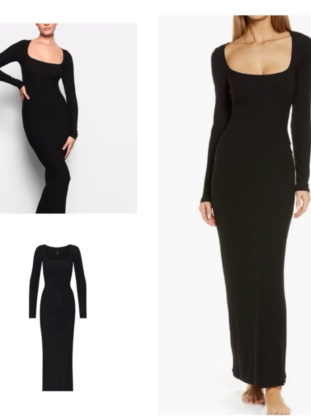 SKIMS Black Long Sleeve Scoop-Neck Maxi Dress